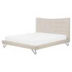 Beliani Bed Fabric Lannion 160 X 200 Cm Eu King Size Light Beige
