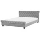 Beliani Bed Velvet Avallon 180 X 200 Cm Eu Super King Grey