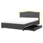 Beliani Bed With Storage Drawers Fabric Montpellier 160 X 200 Cm Eu King Size LED Dark Grey
