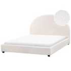 Beliani Bed Boucle Vaucluse 140 X 200 Cm Eu Double Off-white