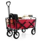 COSTWAY eavy Duty Camping Garden Cart with Adjustable Handle and Drink Holders-Red