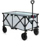 COSTWAY Folding Camping Wagon with Cup Holders and Adjustable Handle-Grey