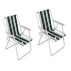 Samuel Alexander 2 Pack of Folding Camping / Picnic Chair in Green and White Garden Patio