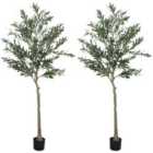 HOMCOM 2 Pack Indoor Artificial Plants, Faux Potted Silk Olive Trees, 180cm