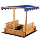 COSTWAY Kids Wooden Sandbox with Canopy Suitable for Backyard Home Lawn Garden