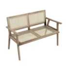 COSTWAY Outdoor Teak Wood Garden Bench with Armrests Rattan Backrest and Seat