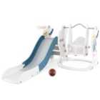 COSTWAY Toddler Slide and Swing Set with Extended Slide, Swing, Basketball Hoop and Climber-Blue
