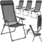 tectake Garden Chairs Maurine - Set of 4, foldable, aluminium frame, adjustable backrest, head cushion, anthracite