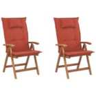 Beliani Set of 2 Garden Chairs with Cushions JAVA Acacia Wood Dark Red