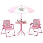 COSTWAY Kids Picnic Table and Chair Set with 2 Folding Chairs and Height Adjustable Umbrella-Pink