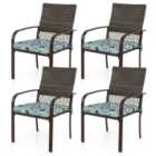 COSTWAY Patio Rattan Chairs Set of 4 with Wicker Back and Soft Cushions