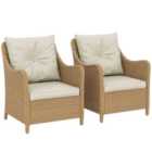 Outsunny 2 Pieces Rattan Garden Chairs, Cushioned Rattan Chairs, Beige