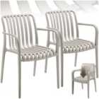 tectake Garden Chairs Alcudia - weather-resistant, durable and long-lasting plastic - Taupe, Set of 2