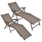 COSTWAY Patio Foldable Chaise Lounge Chair Reclining with Adjustable Backrest-Brown-2 Pack