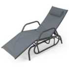 COSTWAY Outdoor Chaise Lounge Glider Chair with Armrests and Pillow-Grey-Grey