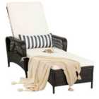 COSTWAY Rattan Sun Lounger with Removable Cushion and Pillow for Outdoor