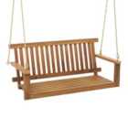 COSTWAY Acacia Wood Porch Swing with Slatted Seat and Backrest