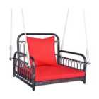 COSTWAY Hanging Porch Swing Chair with Back & Seat Cushion-Red