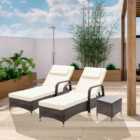 MCC Direct Rattan Sun loungers Set of 2 Reclining Sun Beds and Table Garden Furniture Venice Brown