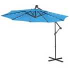 COSTWAY 10 ft Cantilever Umbrella with 32 Solar-Powered LED Lights for Backyard Poolside Market-Blue