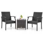 COSTWAY 3 Piece Patio Wicker Chair Set with Cushioned Seat