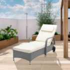 MCC Direct Rattan Reclining Sun Lounger Garden and Outdoor Sun Bed on wheels - Grey