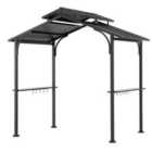 Sunjoy 2.4x1.2 M Brown Steel Frame Double Tiered Hardtop Grill Gazebo with Ceiling Hook and Shelves