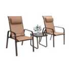 COSTWAY 3 Pieces Patio Bistro Set with Coffee Table and 2 Stackable Chairs-Brown