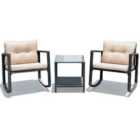 COSTWAY 3 Pieces Outdoor Rocking Bistro Set PE Rattan with Cushions-Beige