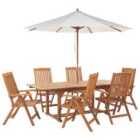 Beliani Garden Dining Set 6 Seater Java With Parasol (12 Options) Acacia Wood Light Brown