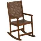 COSTWAY Wood Rocking Chair with PU Seat and Rubber Wood Frame for Porch Backyard Balcony-Brown
