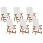 Beliani Set of 6 Garden Chairs with Cushions JAVA Acacia Wood Off-White