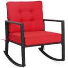 COSTWAY Outdoor Wicker Rocking Chair with Heavy-Duty Steel Frame-Red
