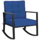 COSTWAY Outdoor Wicker Rocking Chair with Heavy-Duty Steel Frame-Navy