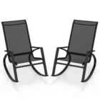 COSTWAY 2 Pieces Patio Rocking Chairs with Ergonomic Backrest and Safe Stoppers-Black