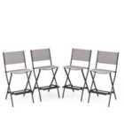 COSTWAY Folding Outdoor Bar Chair Set of 4 with Metal Frame and Footrest-Grey