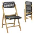 COSTWAY 2 Piece Patio Folding Chairs with Woven Rope Seat and Back