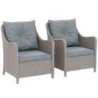 Outsunny 2 Pieces Rattan Garden Chairs, Cushioned Rattan Chairs, Light Grey
