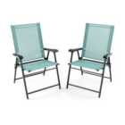 COSTWAY Set of 2 Folding Garden Chairs with Armrests for Yard Lawn Poolside-Green