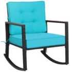 COSTWAY Outdoor Wicker Rocking Chair with Heavy-Duty Steel Frame-Turquoise