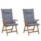 Beliani Set of 2 Garden Chairs with Cushions JAVA Acacia Wood Blue