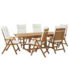 Beliani Garden Dining Set 6 Seater Java With Cushions Acacia Wood Off-white