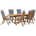 Beliani Garden Dining Set 6 Seater Java With Cushions Acacia Wood Blue