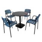 Modura ALBIN 80 Round Table Black with 04 KARIN Armchair Petrol Blue-Black Set