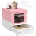 PawHut Hooded Cat Litter Box, Pet Toilet w/ Scoop, Tray - Pink