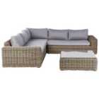 Beliani Garden Corner Sofa With Ottoman 6 Seater Palermo Modular Pe Rattan Light Brown