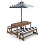 COSTWAY Kids Picnic Table with Cushions and Umbrella-Blue
