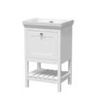 Hudson Reed Bexley Floor Standing 1 Drawer Vanity & 0 Tap Hole Fireclay Basin, 500Mm - Pure White
