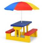 COSTWAY Kids Picnic Table Set with Removable Umbrella-Color