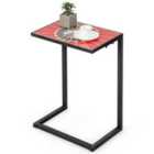 COSTWAY C-shaped Outdoor Side Table with Ceramic Top and Metal Frame